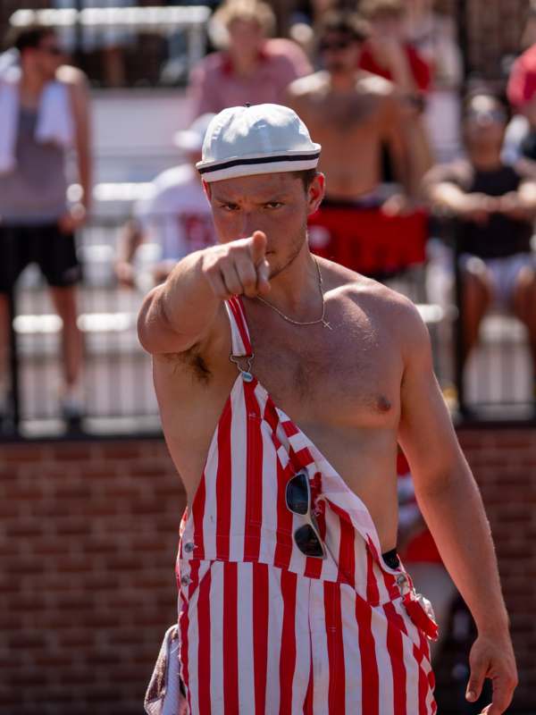 a man pointing at the camera
