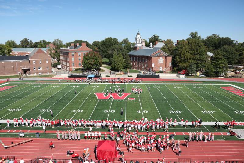 a football field with a group of people on it