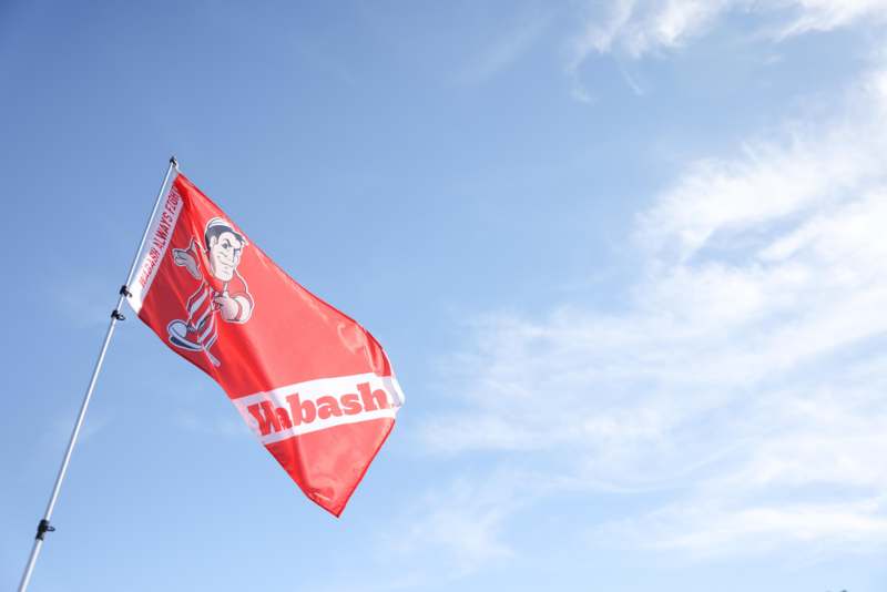 a red flag with a cartoon character on it