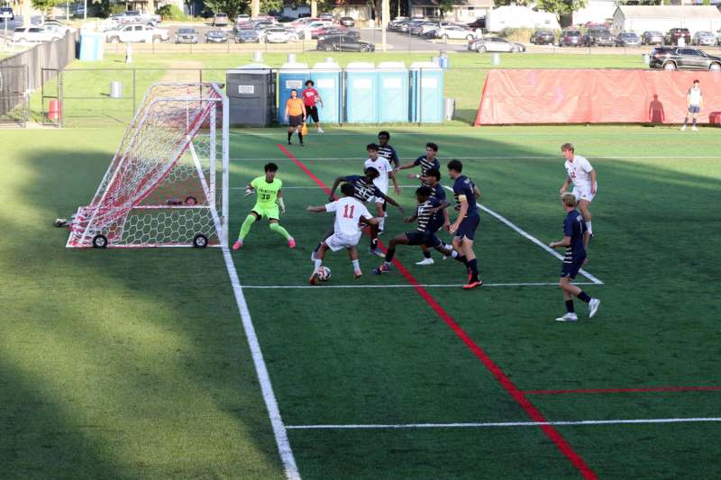 a group of men playing football